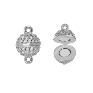 Магнитный замок "Шар" с фианитами 8,5 мм, родий (#SVA-JB-04R)