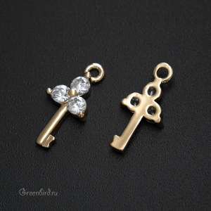 Подвеска с фианитами "Ключ", золото, 1 шт. (#SVA-FIAN-113G)