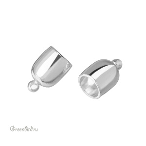 Концевик для шнура, 12,5x8 мм, серебро, 1 шт. (#ECA06SP)