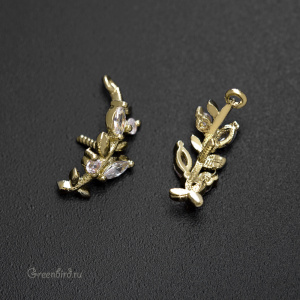 Подвеска для вклеивания с фианитами "Веточка", золото, 1 шт. (#SVA-FIAN-839G)
