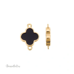 Подвеска-коннектор "Клевер" с эмалью, золото, черный,1 шт. (#SV1701-C54-G)