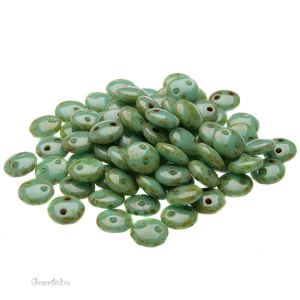 Lentil 2 отверстия 6mm, Opaque Turquoise/Picasso, 10 гр (#T63130)