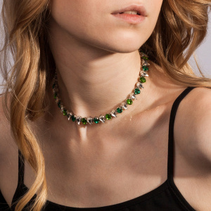 Колье из кристаллов, микс Green, серебристый, GRBD