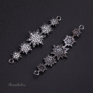 Центральный элемент с фианитами "Звезды", gunmetal, 1 шт. (#SVA-FIAN-1110T)