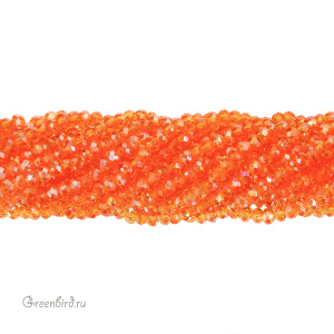 Бусины граненые рондели 3 мм, оранжевый AB, нить (#SVAB1023)