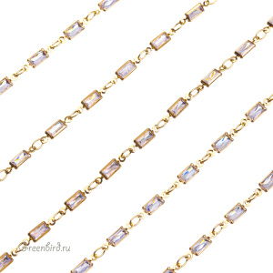 Цепочка с фианитами "Багет", золото, 10 см (SVA-Chain-201G)