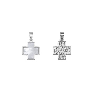 Подвеска "Крест", родий, перламутр, 1 шт. (#SV1701-Pendant-135R)