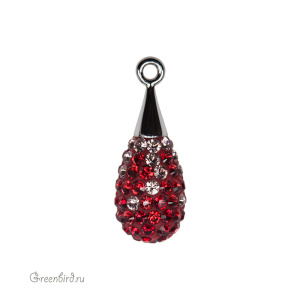 167563 подвеска Pave капля 20mm, родий, Siam/Indian Siam/Vintage Rose (#208/327/319)