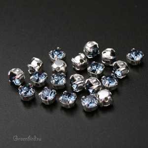 53200 Chaton Montees SS16 (4мм) в оправе, серебро – Denim Blue (#266)