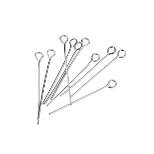 Пины жесткие с колечком 30 мм, родий, 10 шт. (#P03R)