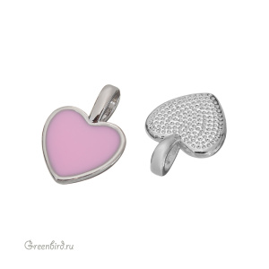 Подвеска с эмалью "Сердечко", родий, светло-розовый, 1 шт. (#SV1701-Pendant-18)