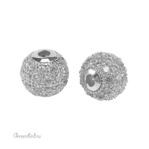 Бусина "Шар" с фианитами, родий, 1 шт. (#SVABM-02R)