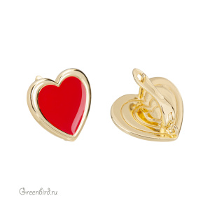 Швензы с английским замком "Сердце", золото, красная эмаль, пара (#SV1701-2240N)
