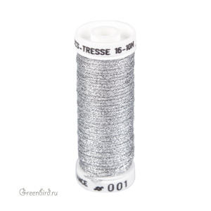 Металлизированная нить Tresse #16 AVAS, серебро, 10 м (#16-001)