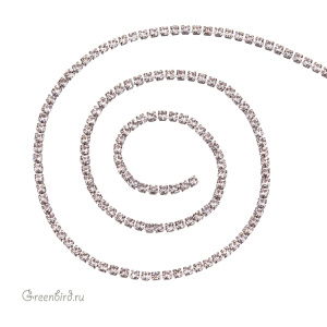 Цепочка со стразами 1,7 мм, Crystal, родий, 10 см (#RCH-01R)