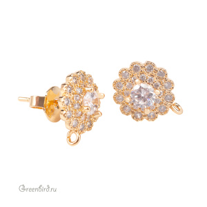 Пуссеты с фианитами, золото, пара (#SVAE-103G)