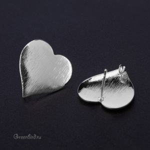 Пуссеты "Сердце", родий, пара (#SVAE-139R)