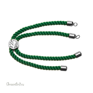 Основа-шнур для браслета, зеленый, родий, 1 шт. (#SVA-CORD-03R)