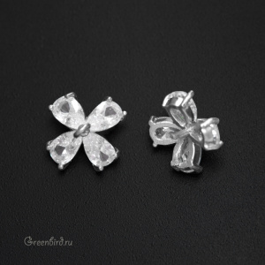 Подвеска-шапочка для вклеивания с фианитами "Цветок", родий, 1 шт. (#SVA-FIAN-846R)