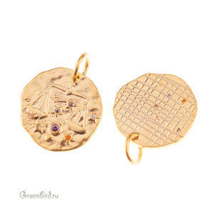 Подвеска с цветными фианитами "Зодиак - Весы", золото, 1 шт. (#SVA-ZOD-07G)