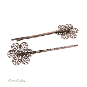 Заколка-невидимка с цветочком, черн. серебро, 1 шт. (#23509-HASL)