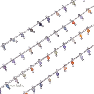 Цепочка с разноцветными цирконами, родий, 10 см (SVA-Chain-206R)