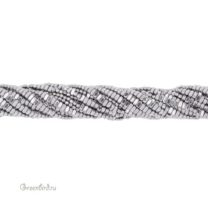 Бусины Геметин 4x2мм, палочки, цвет: серебристый, нить (#SV-HMT-70)