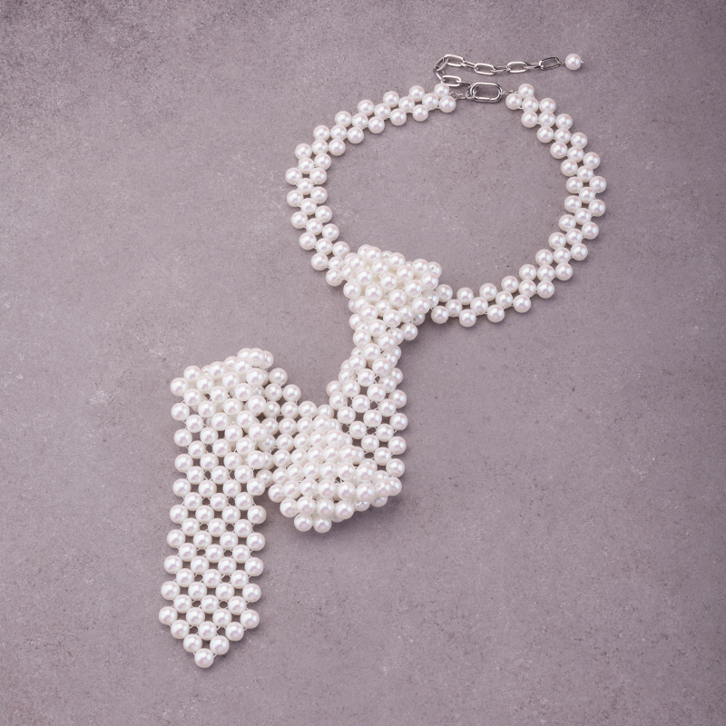 Набор материалов для плетения галстука из жемчуга 8 мм, Iridescent White (#GREENBOX_13_3)