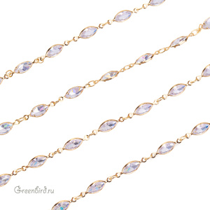 Цепочка с фианитами "Лодочка", золото, 10 см (SVA-Chain-200G)