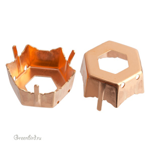 4699 Оправа для ювелирного кристалла Prismatic Hexagon Fancy Stone 20х22,9 мм, томпак