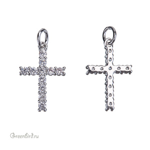 Подвеска "Крестик" с фианитами, родий, Crystal (#SVA-FIAN-061R)