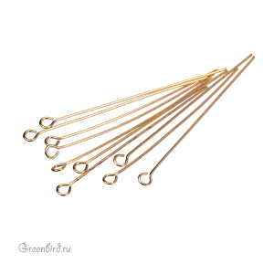 Пины с колечком 50 мм, золото, 10 шт. (#P01G)