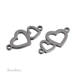 Коннектор плоский "Сердечки", родий, 1 шт. (#SVA-STAMP-04R)