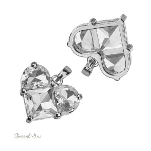 Подвеска "Большое кристальное сердце", фианиты, родий (#SVA-FIAN-086R)