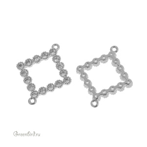 Коннектор с фианитами "Ромб", родий, 1 шт. (#SVA-FIAN-1006R)