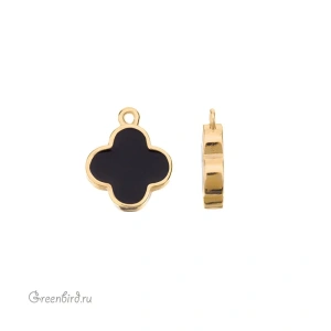 Подвеска "Клевер", с эмалью, золото, черная, 1 шт. (#SV1701-Pendant-64G)