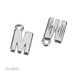Подвеска буква "M", родий, 1 шт. (#SVA-LR-M)