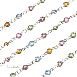 Цепочка с разноцветными фианитами, родий, 10 см (SVA-Chain-205R)