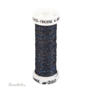 Металлизированная нить Tresse #4 AVAS, синий меланж/черный, 10 м (#4-060)