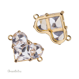 Коннектор "Большое кристальное сердце", фианиты, золото (#SVA-FIAN-903G)
