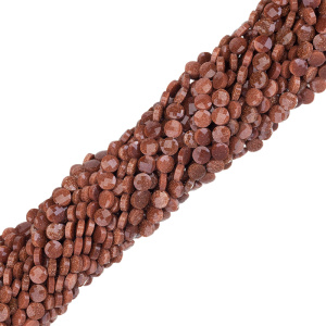 Бусины "Таблетки", Авантюрин (имитация), золотой песок, 6 мм, нить (#CN-BEAD-036)