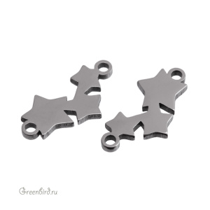 Коннектор плоский "Звездочки", родий, 1 шт. (#SVA-STAMP-13R)