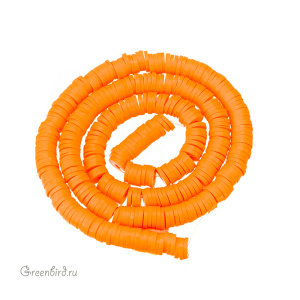 Каучуковые бусины "Диски", оранжевый неон, нить (#SVA-RUB-014)