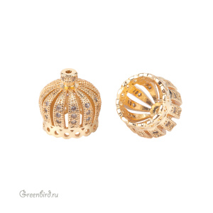 Концевик для шнура с фианитами, золото, 1 шт. (#SVA-FIAN-2100BG)