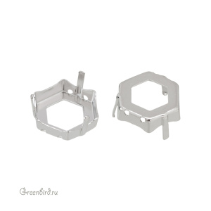 4683 Оправа для ювелирного кристалла Thin Hexagon Fancy Stone 14х15,8 мм, платина