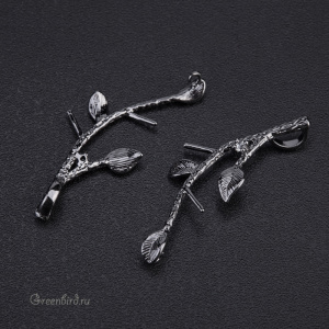 Коннектор-подвеска для вклеивания с фианитом "Ветка", gunmetal, 1 шт. (#SVA-FIAN-821T)