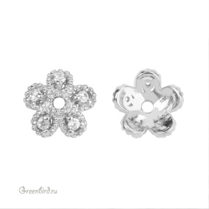 Шапочка с фианитами "Цветок", родий, 1 шт. (#SVAC-09R)