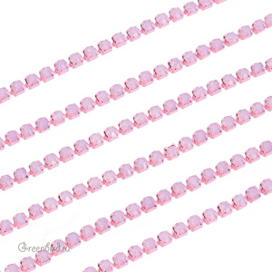 Цепочка со стразами 2 мм, Rose Opal, розовый, 10 см (#SVA-RCH-31)