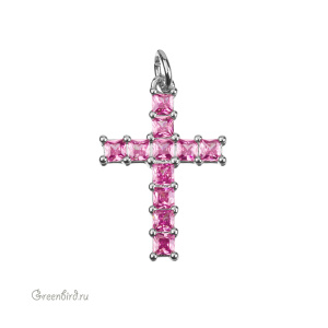 Подвеска "Крестик", кристаллы, родий, Rose (#SVA-FIAN-096R)