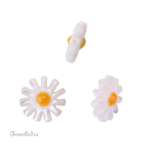 Бусина "Ромашка" 10 мм, белый перламутр, 1 шт. (#SVA-PRL-062)